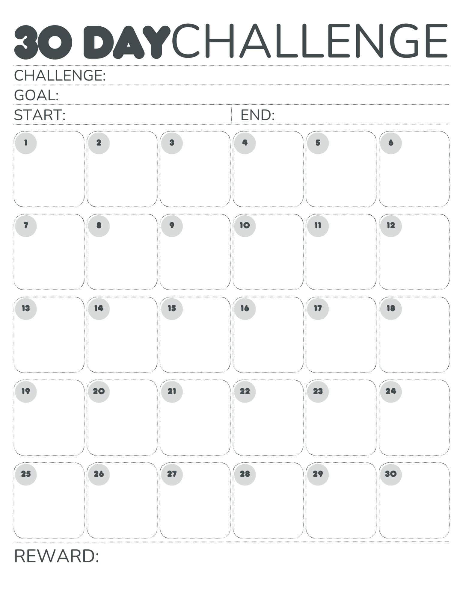 30 Day Blank Calendar Printable
