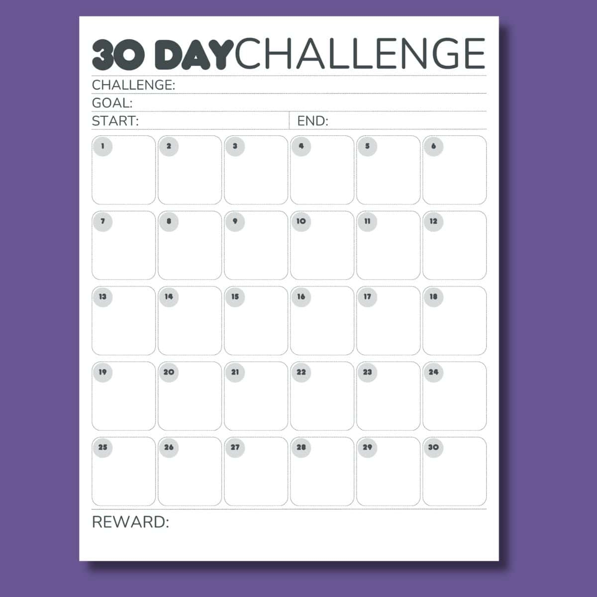 30 Day Printable Calendar Blank