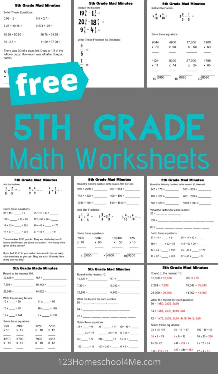 Free Math Worksheets Printable 5th Grade