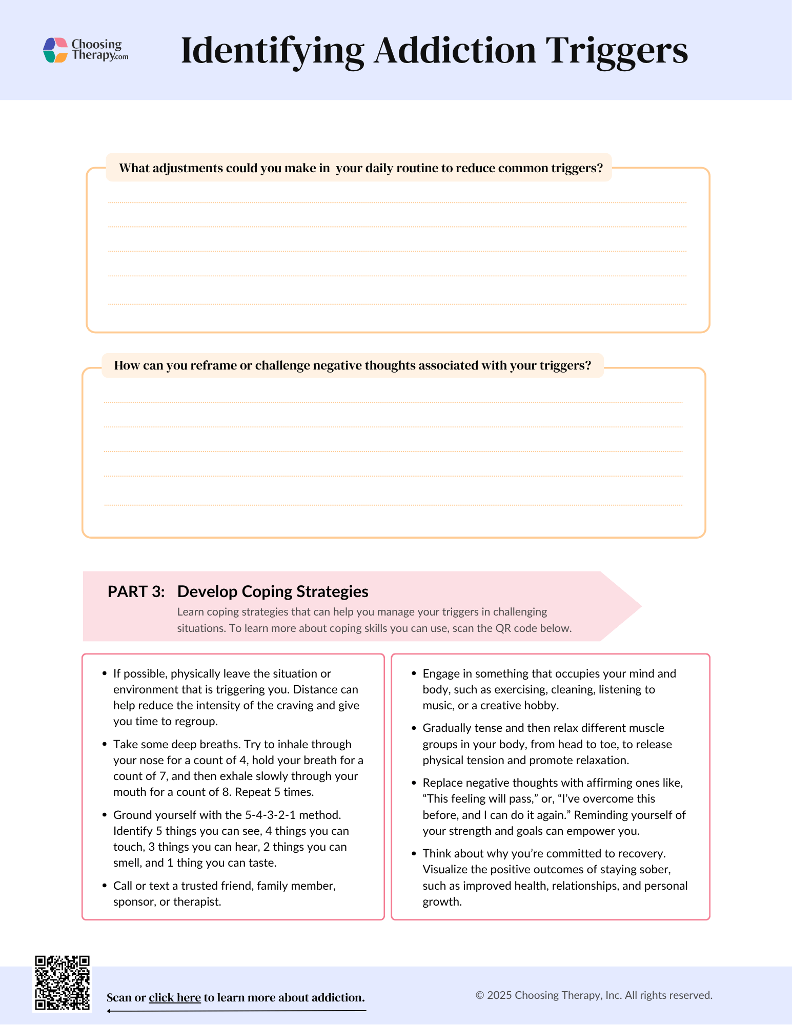 Free Addiction Triggers Worksheet Printable PDF 