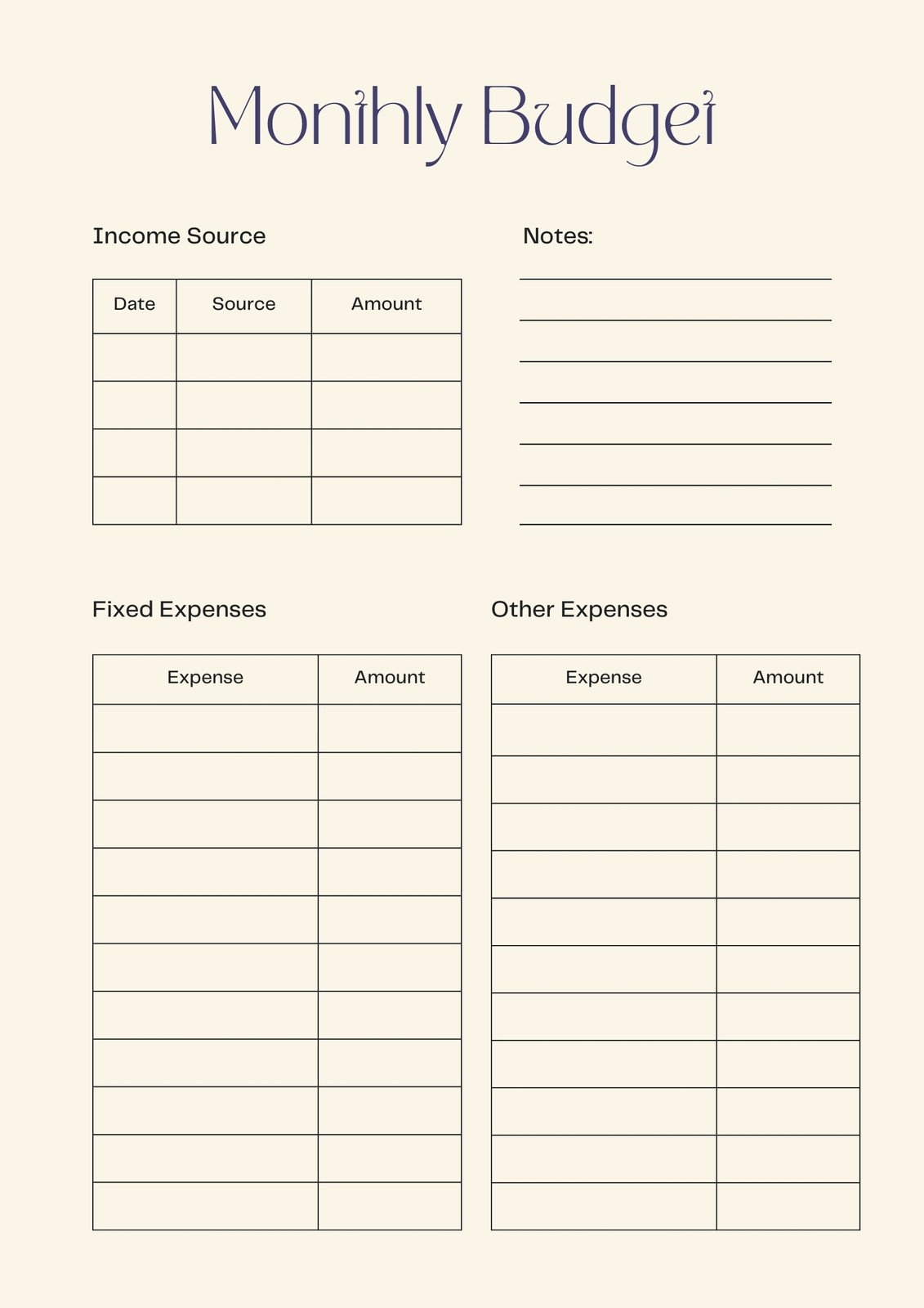 Printable Budget Planner Template