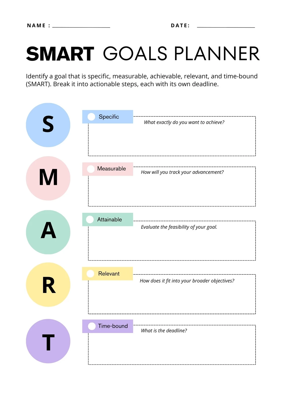 Free And Customizable Goals Templates