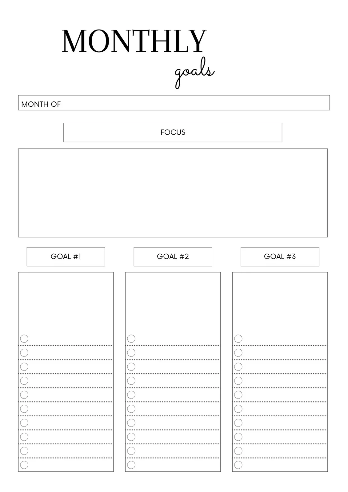 Goals Printable Sheet