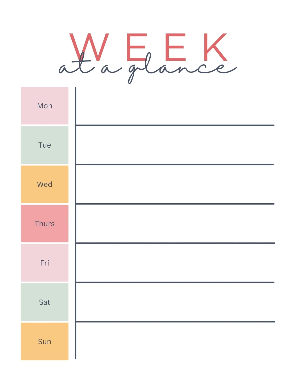 Customizable 7 Day Printable Weekly Schedule Template