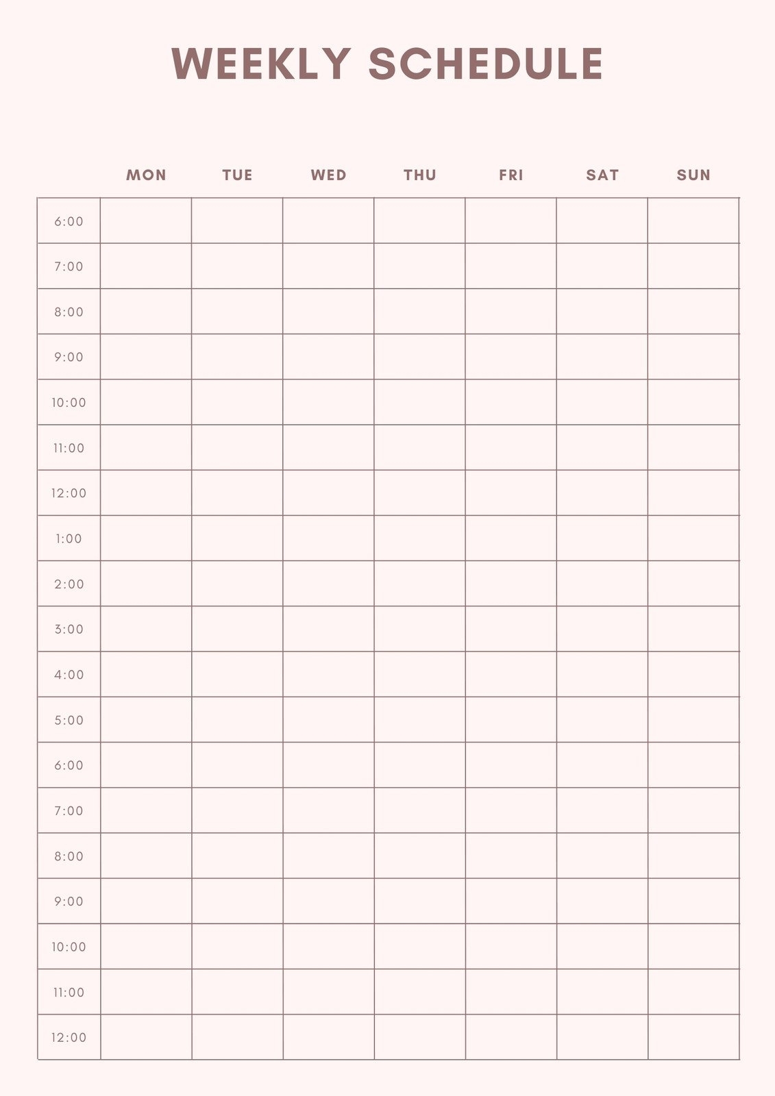 Weekly Blank Calendar Printable Chart
