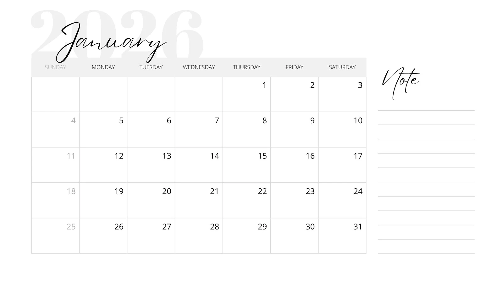 Blank Calendar Pages 2026