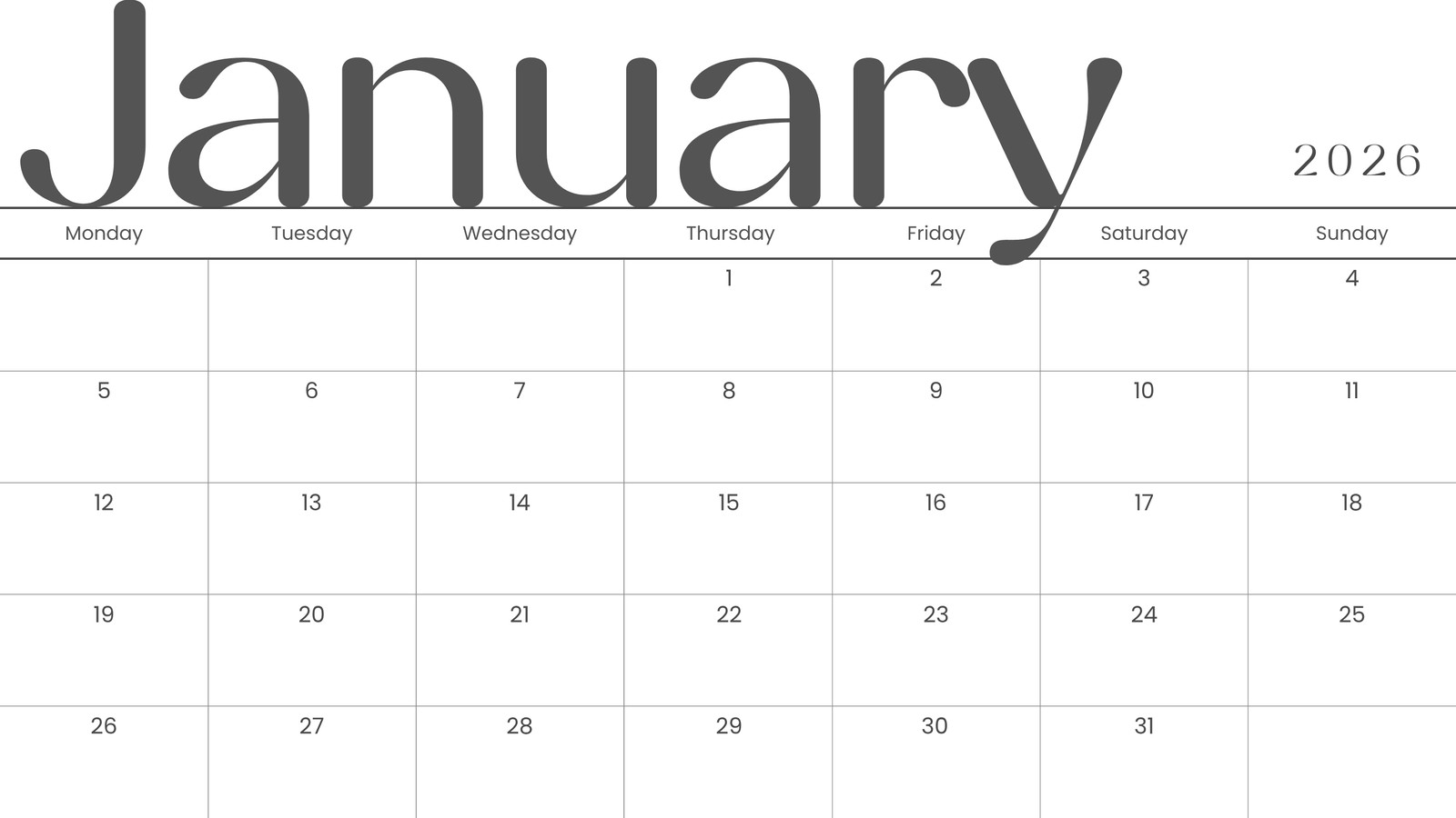 Blank Calendar Pages January 2026