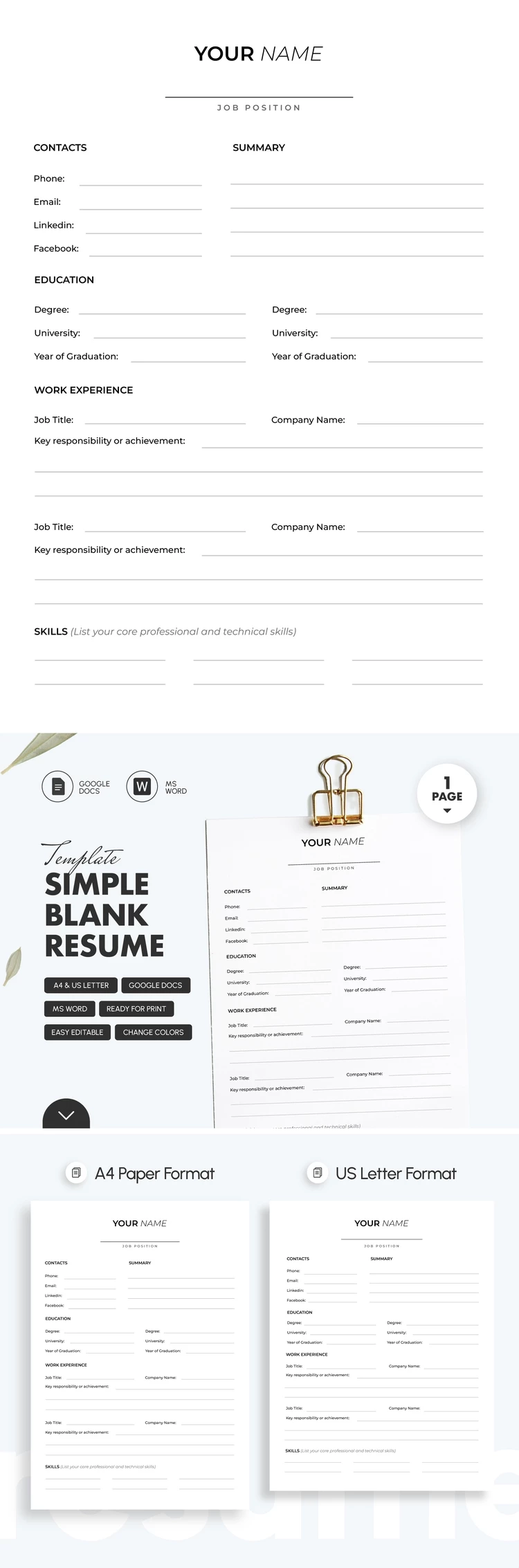 Free Basic Blank Resume Template In Google Docs And Microsoft Word 