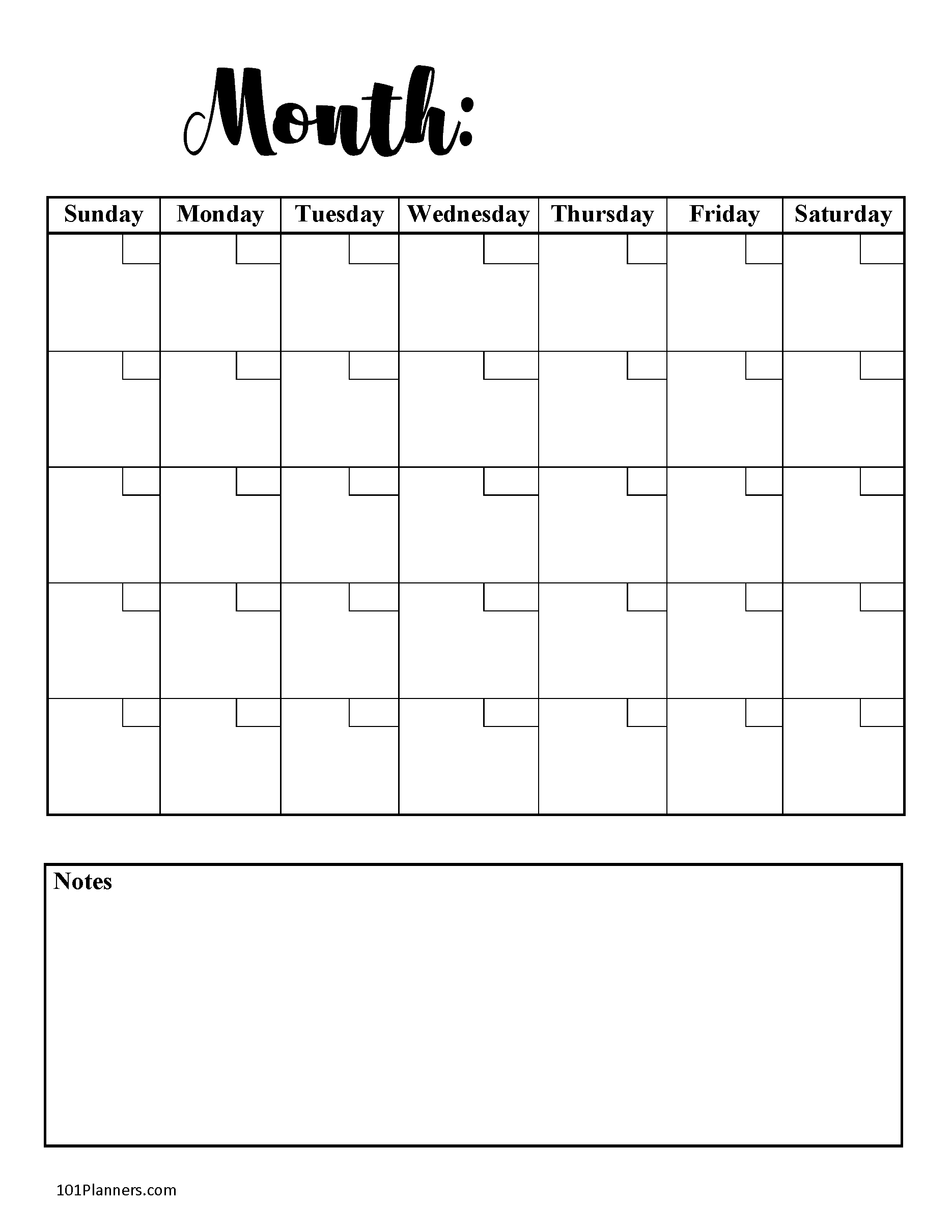 Blank Calendar Printable Pdf
