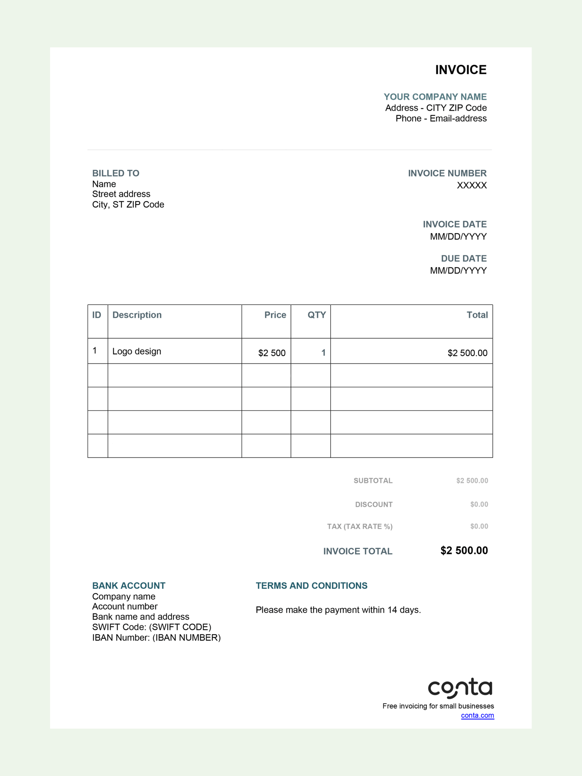Blank Self Employed Printable Invoice Template