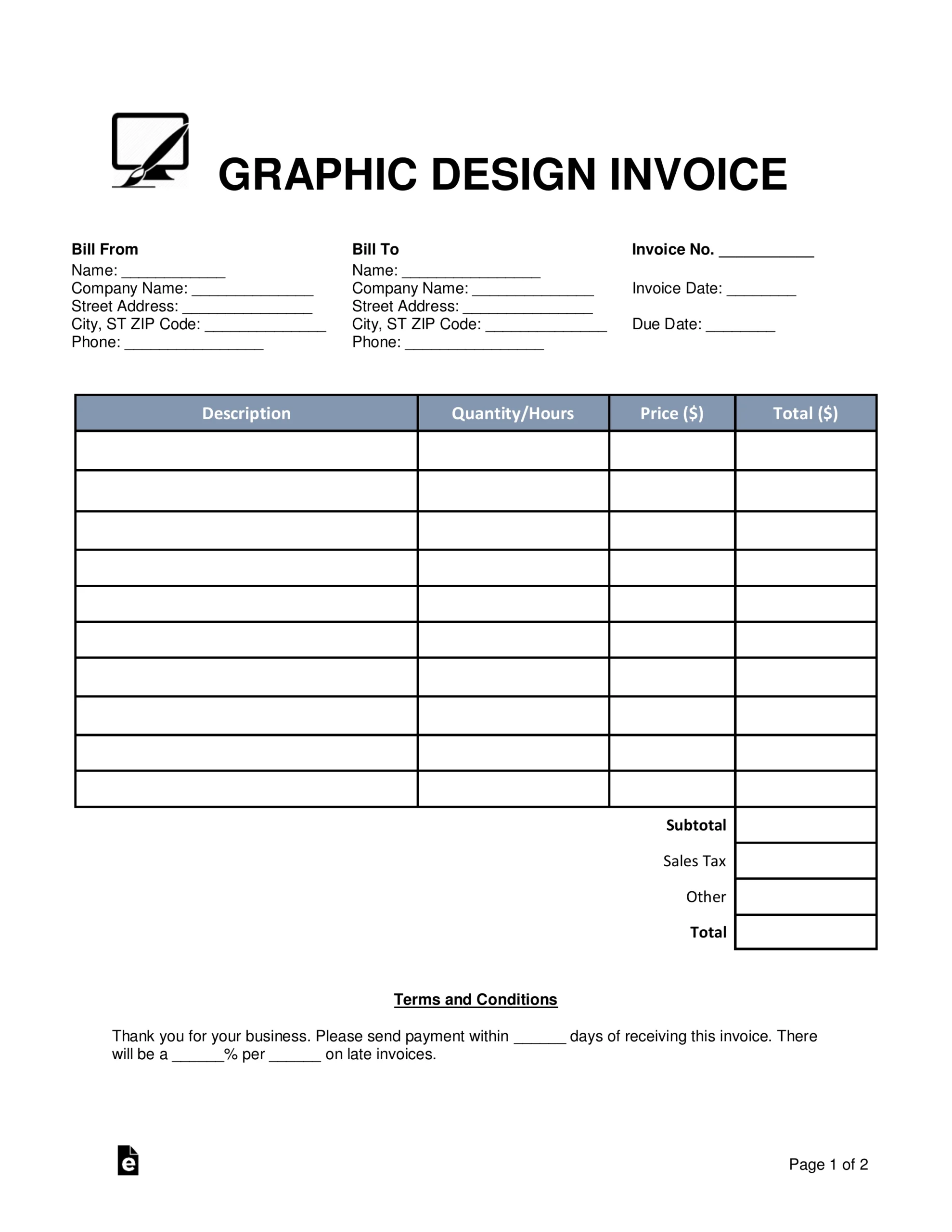 Free Blank Invoice Template Printable