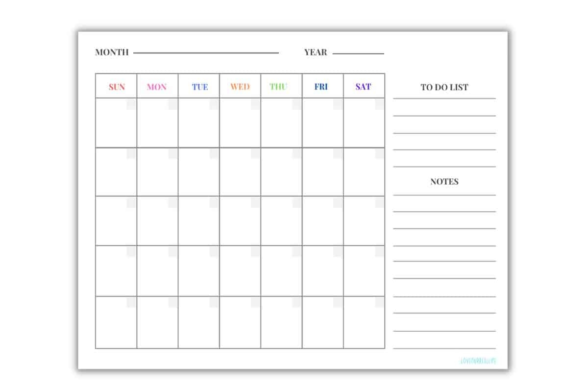Printable Blank Calendar -Pinterest
