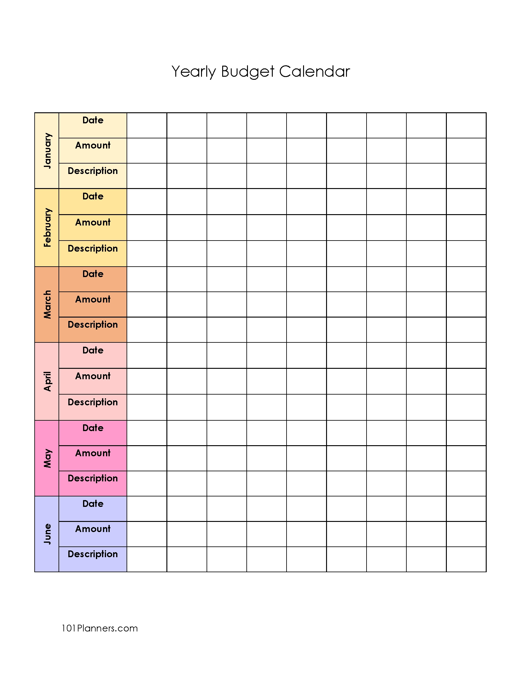 Printable Blank Calendar For Budgeting