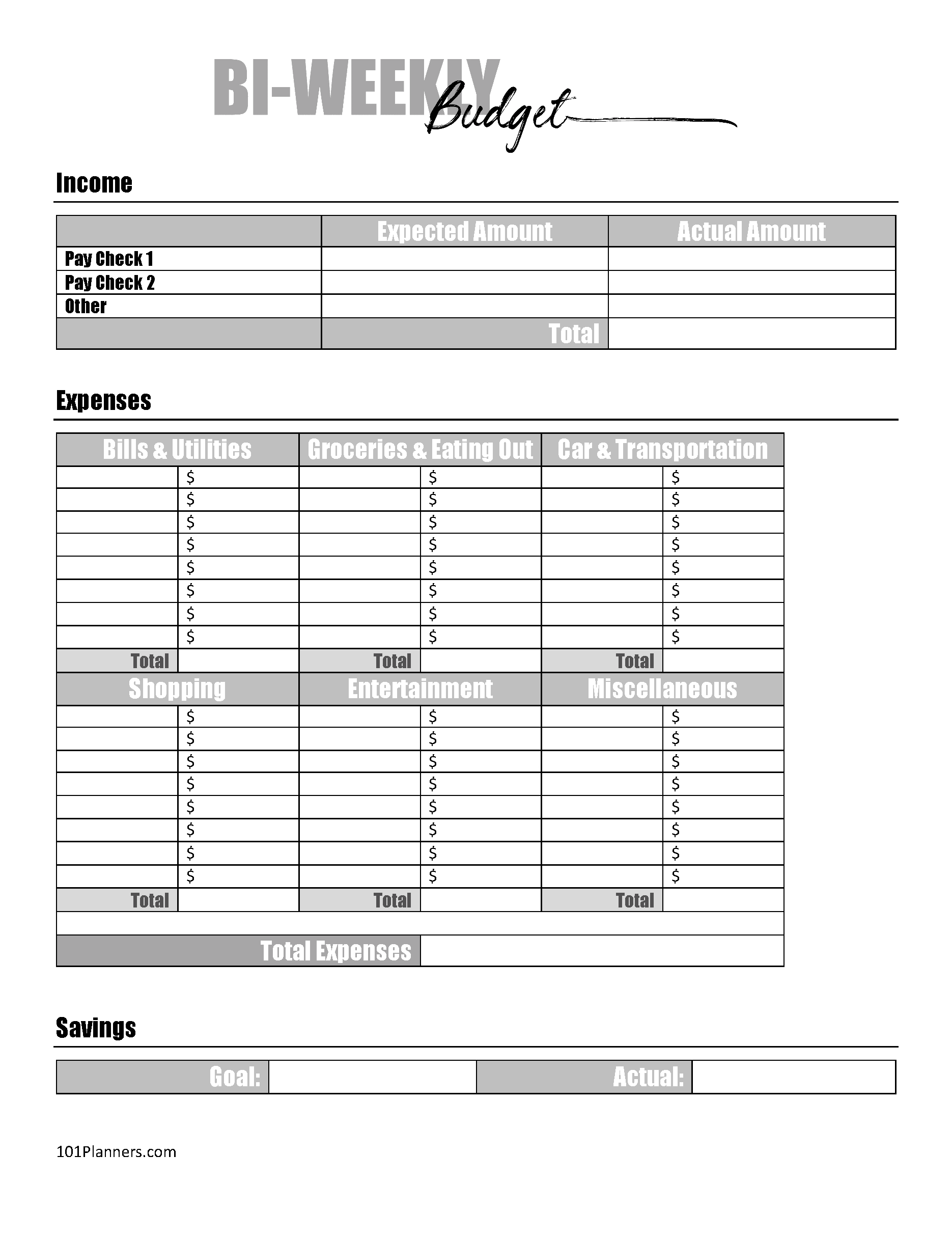 Budget Worksheets Free Printable