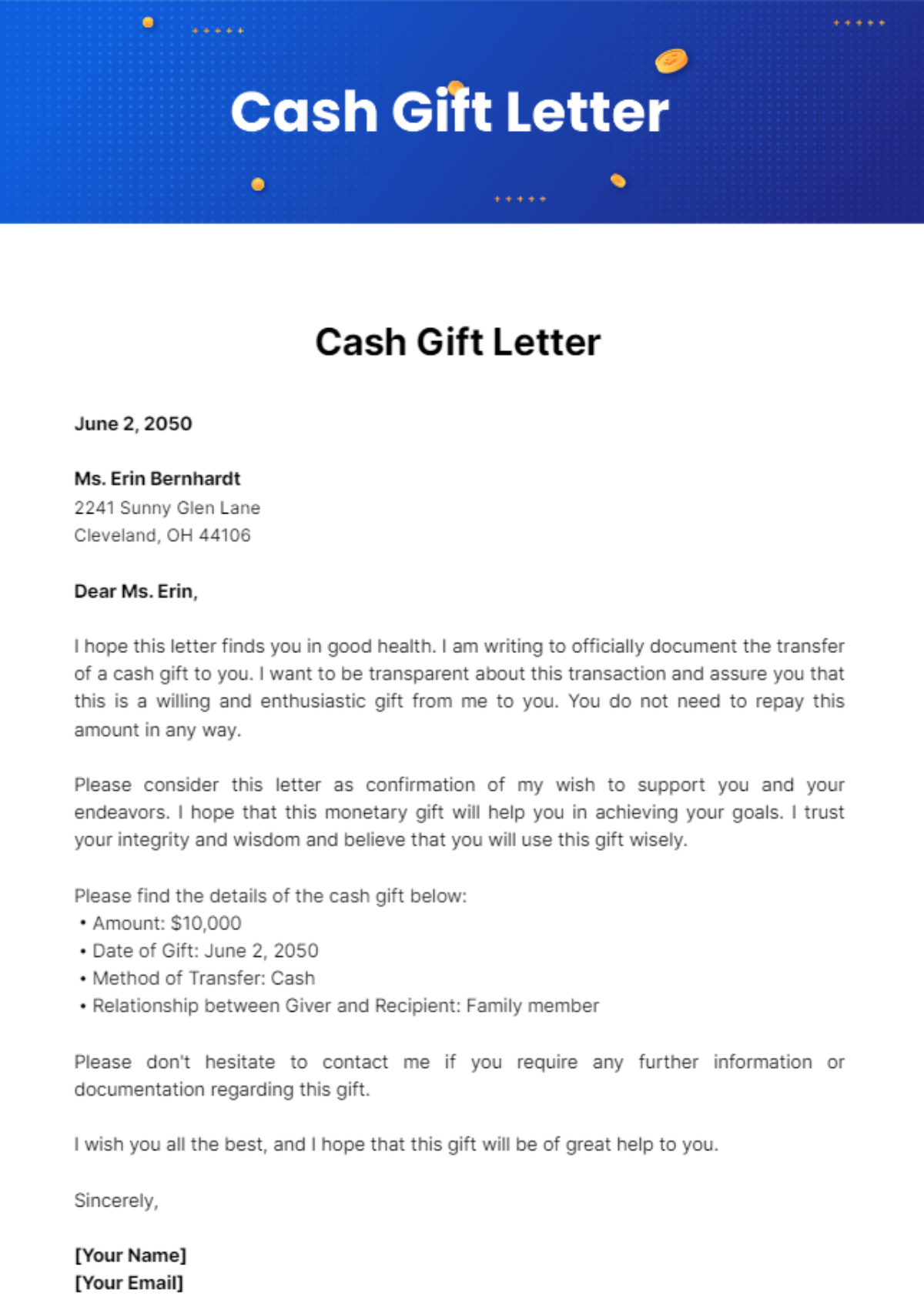 Family Gift Cash Form For Irs