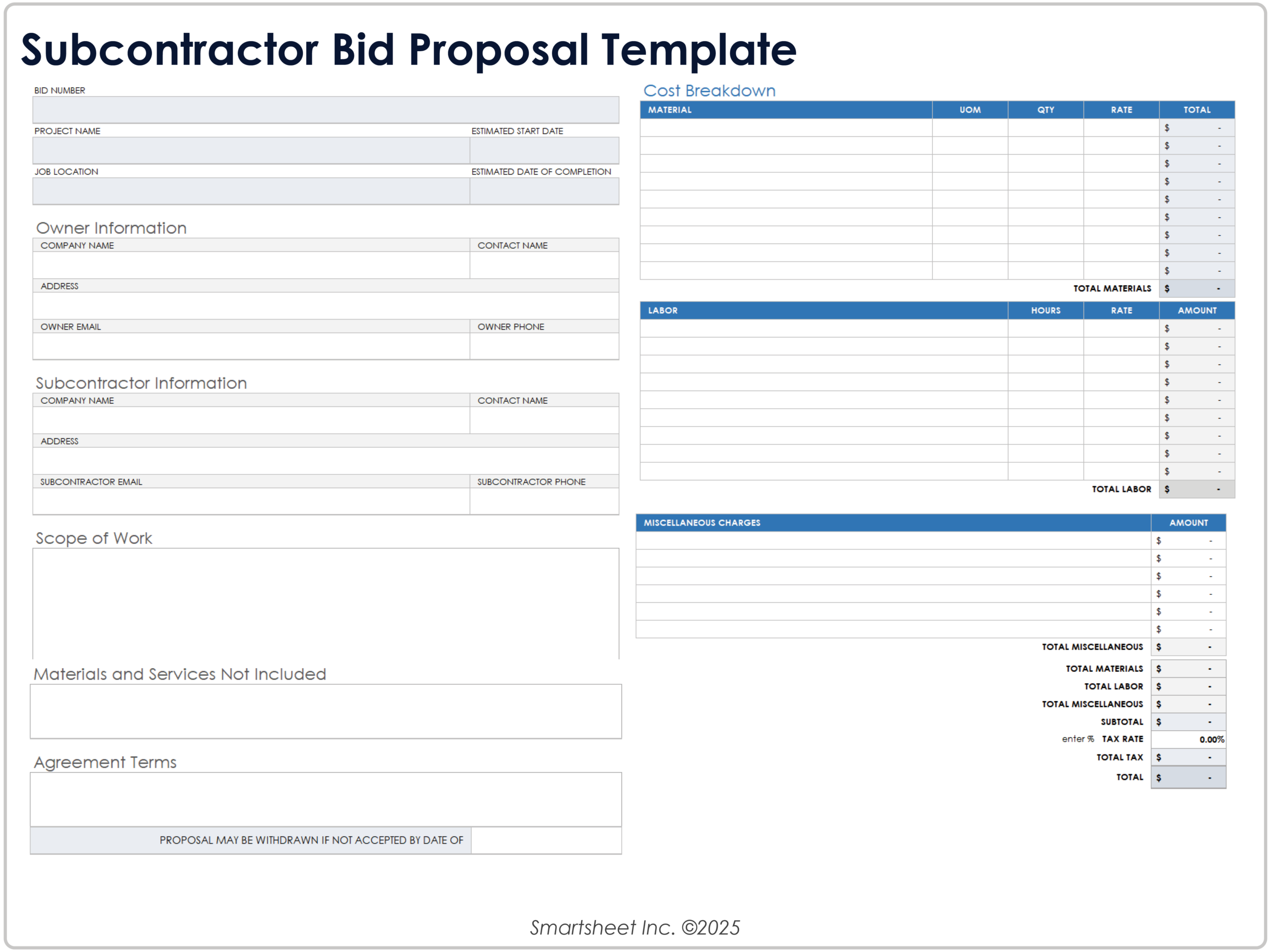 Printable Bid Proposal Template