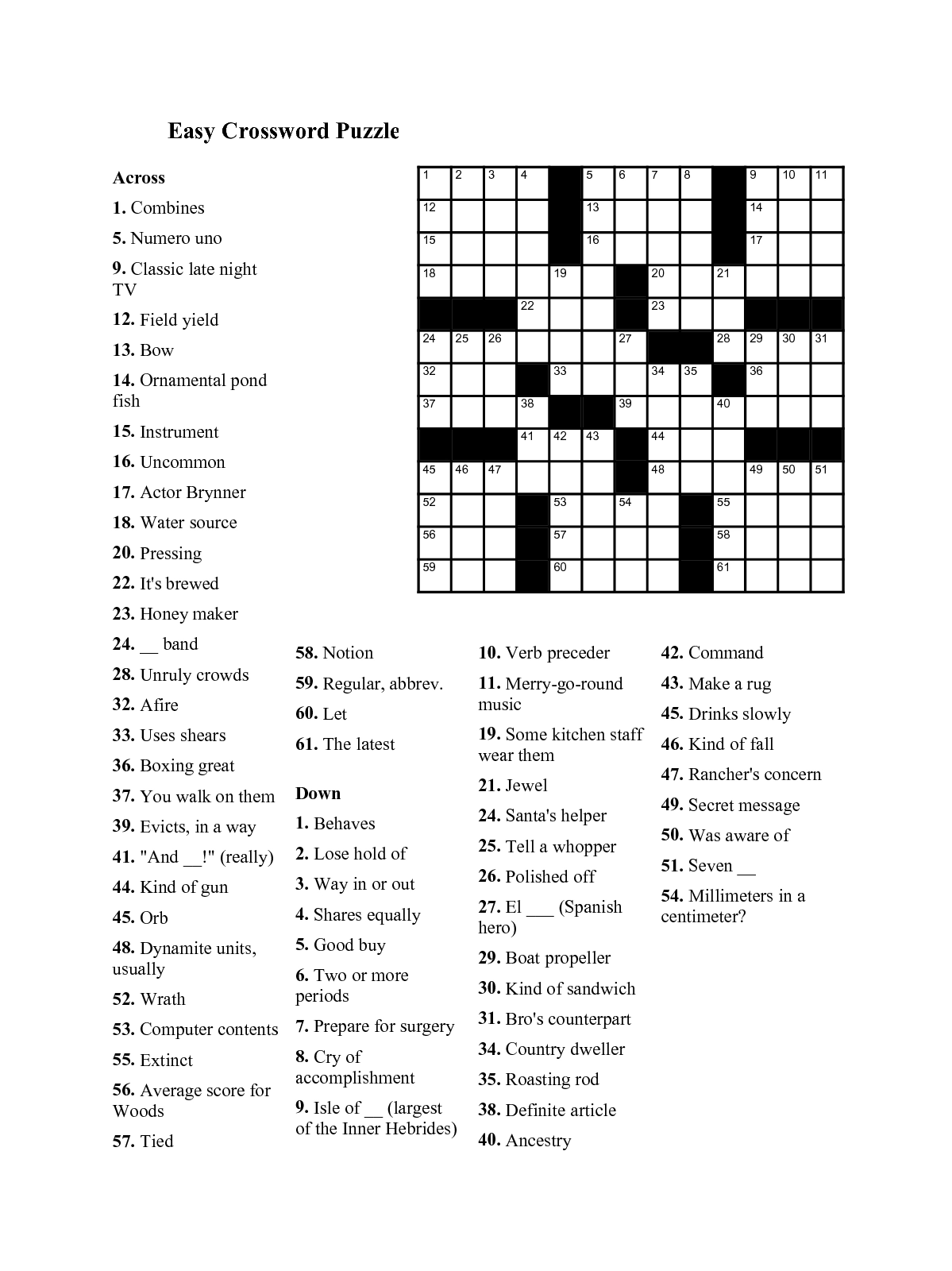 Daily Crossword Puzzles Free Printable