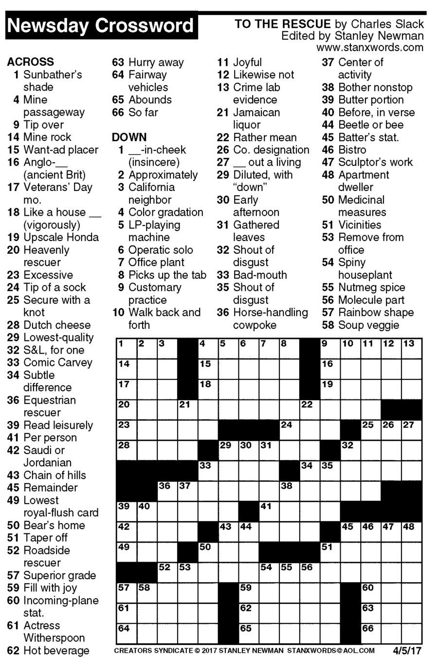 Crossword Puzzle Daily Free Printable