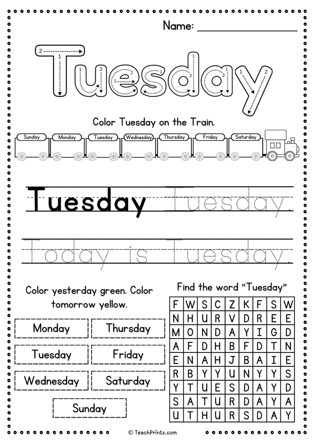 Free Days Of The Week Worksheets Teach Prints