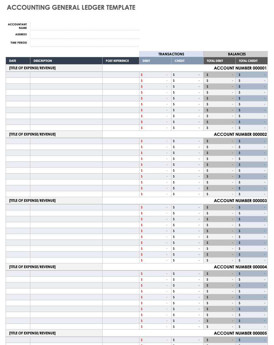 General Ledger Printable Template
