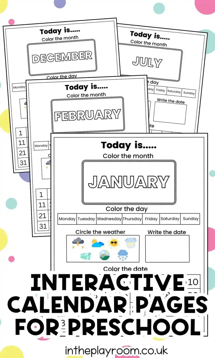 Free Interactive Preschool Calendar Printables 12 Months In 