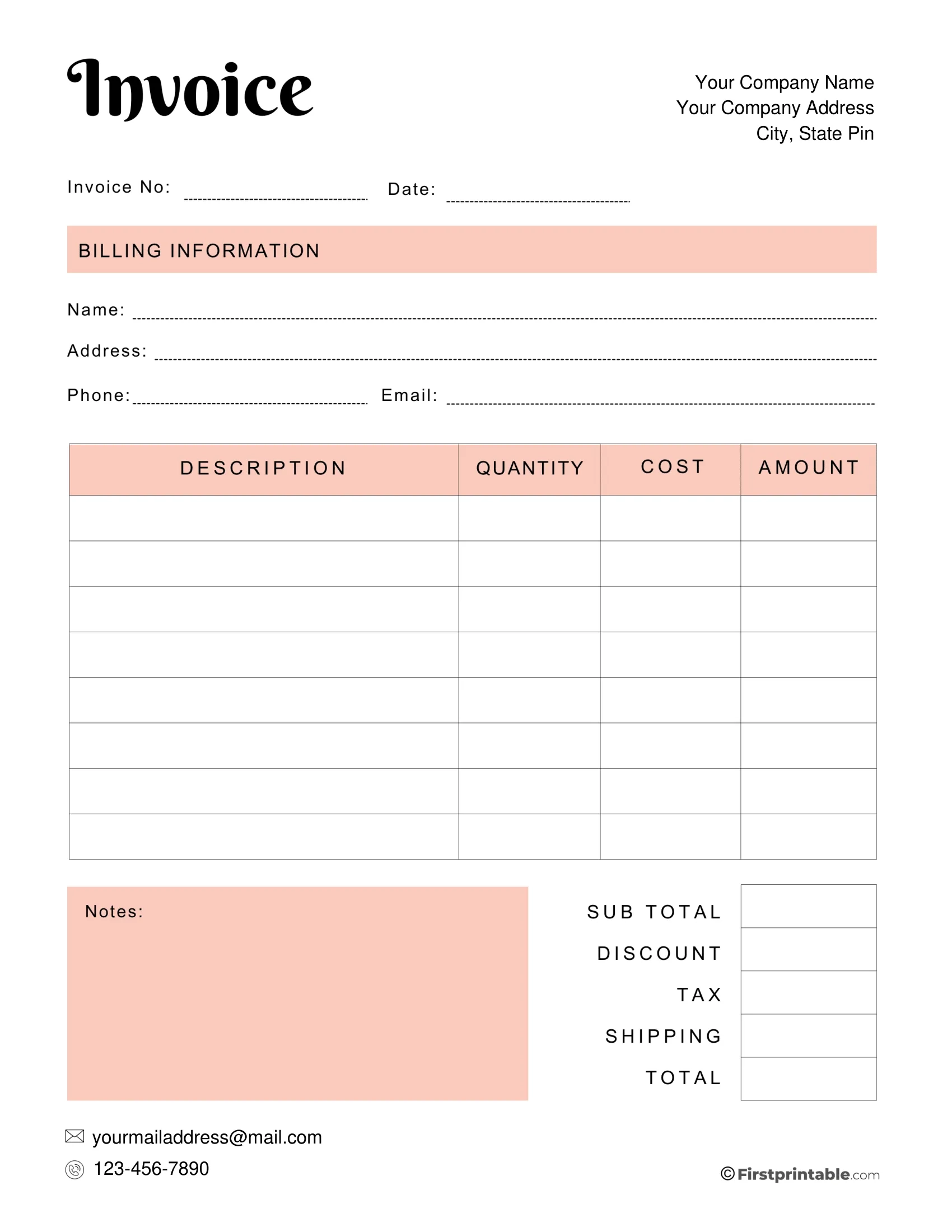 Free Printable Billing Invoices Templates
