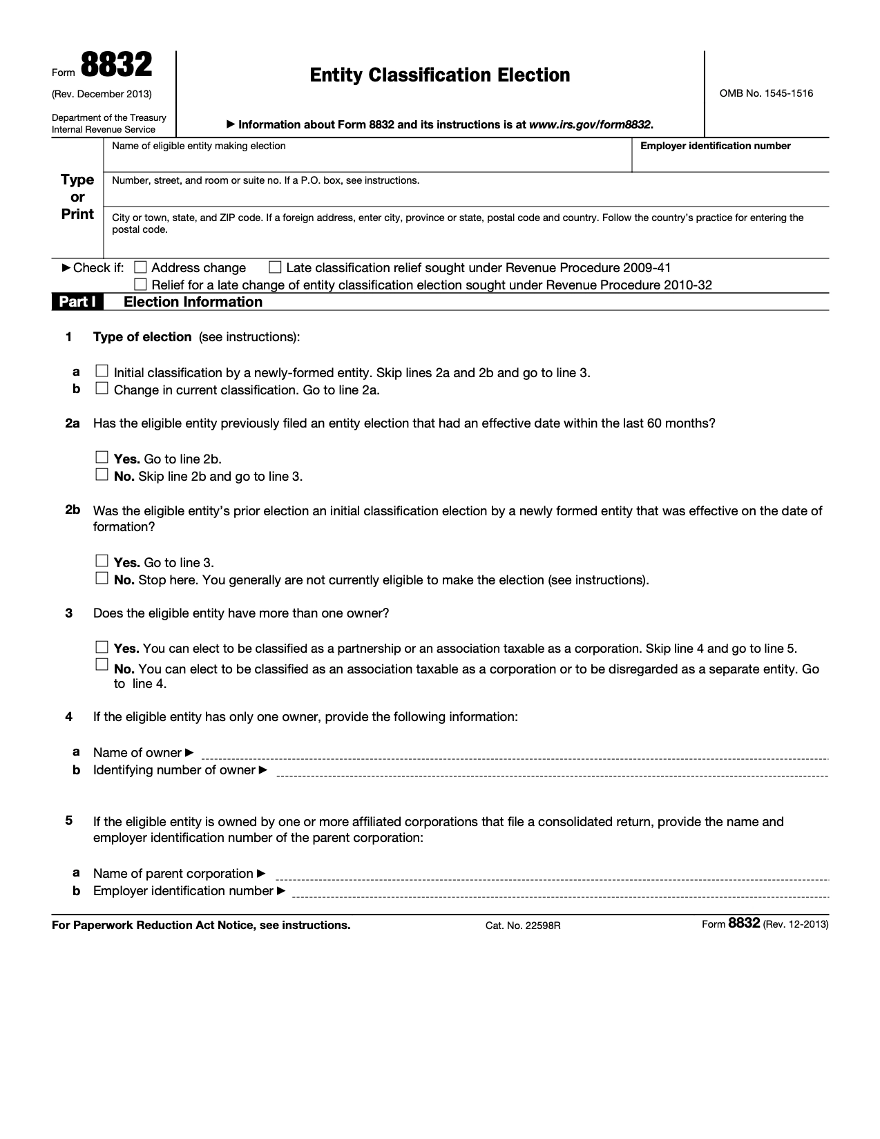 Free IRS Form 8832 Entity Classification Election PDF EForms