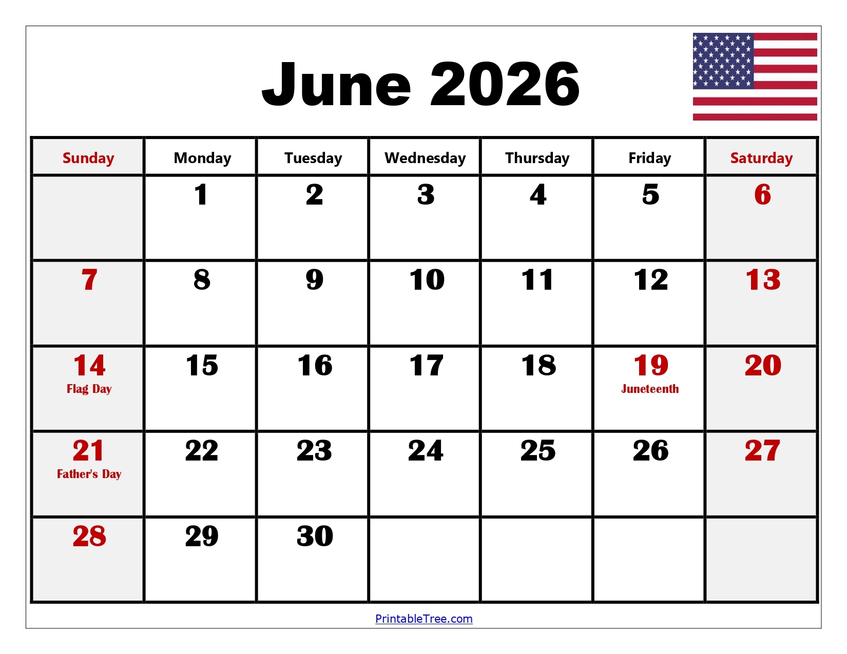 June 2026 Printable Calendar Free