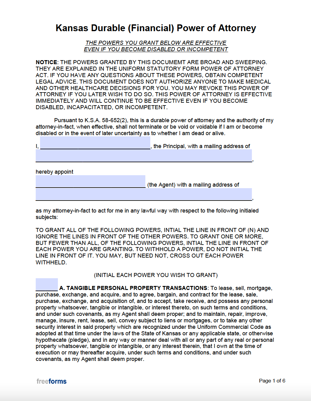 Free Kansas Durable Financial Power Of Attorney Form PDF Word