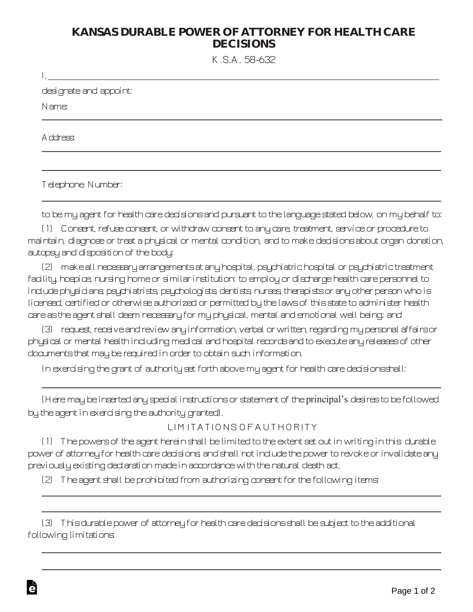Durable Power Of Attorney Forms Printable Ks