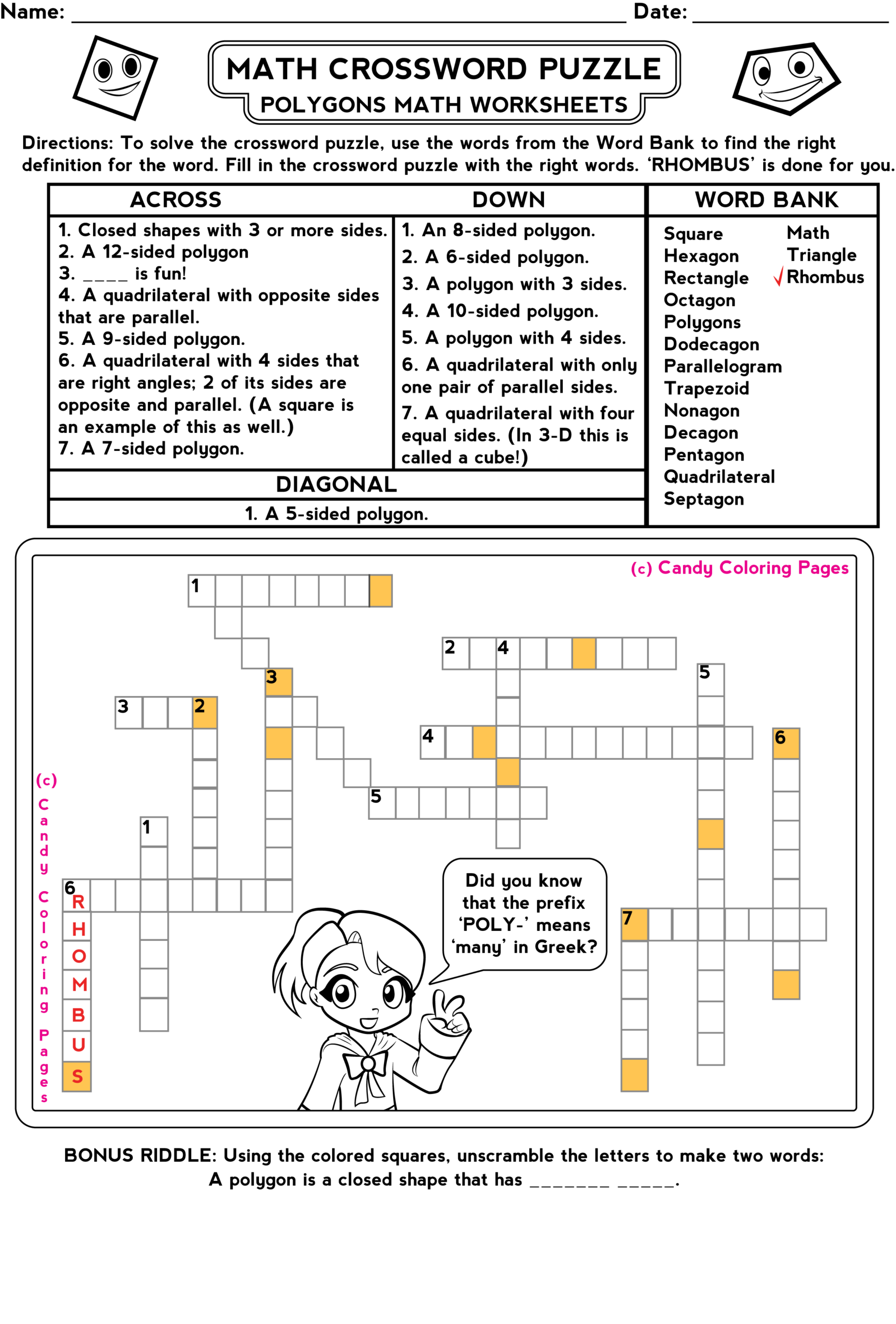 Math Crossword Puzzles Printable Free