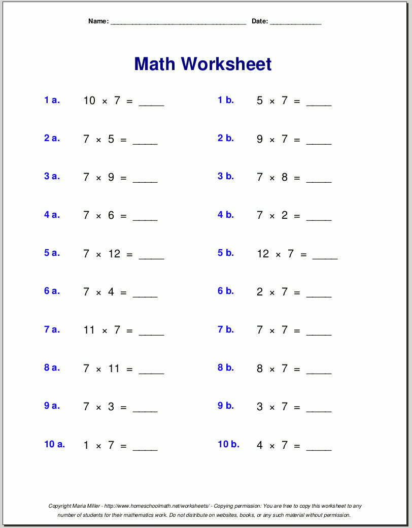 Math Worksheets For 7th Grade Free Printable
