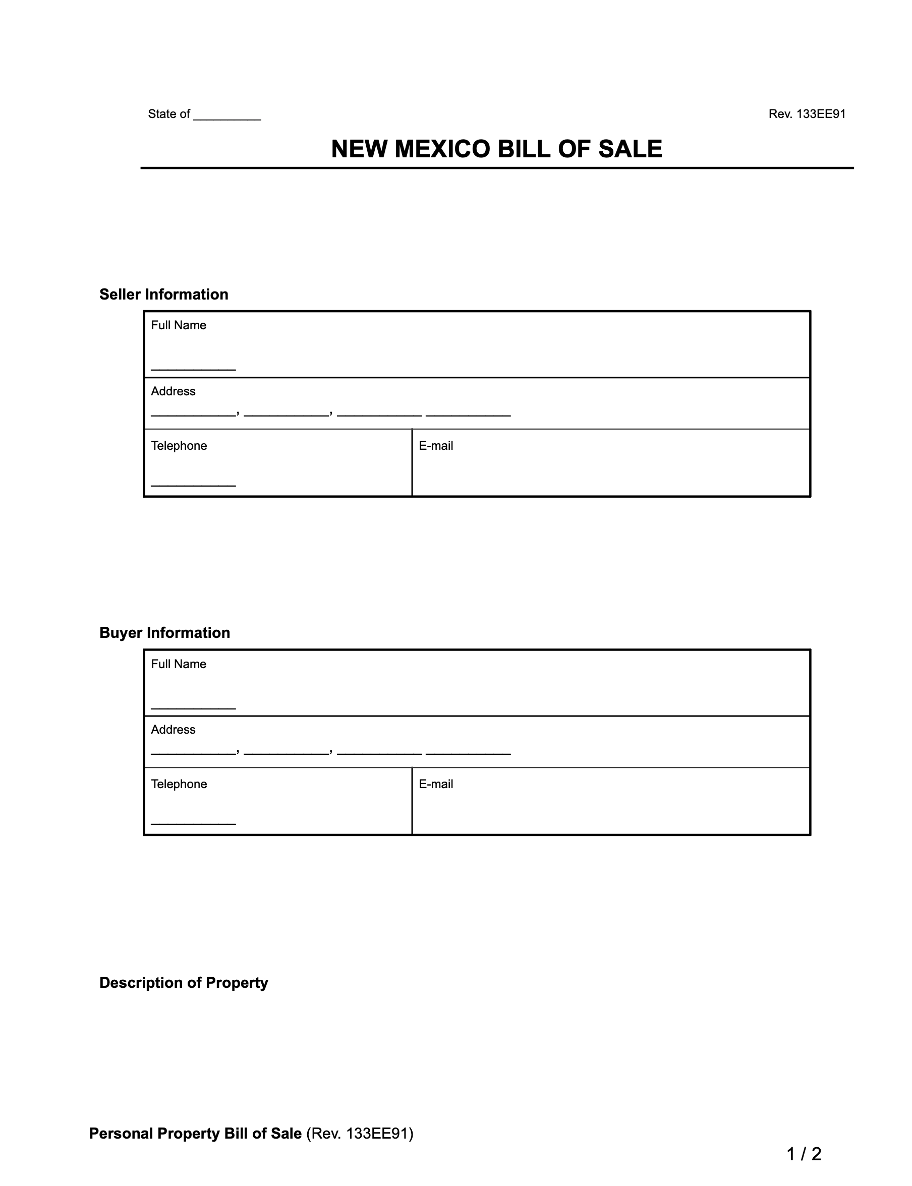 Free New Mexico Bill Of Sale Forms PDF amp Word