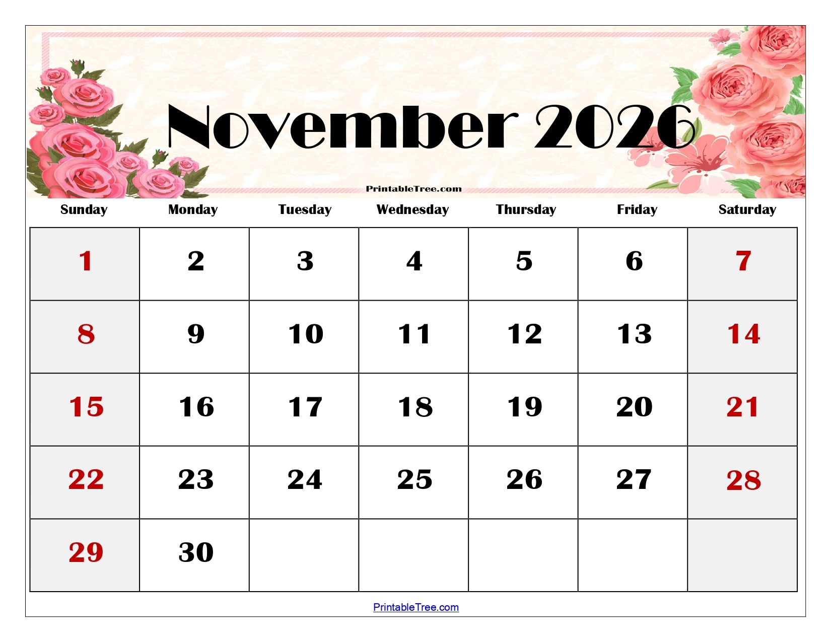 Free Calendar November 2026 Printable