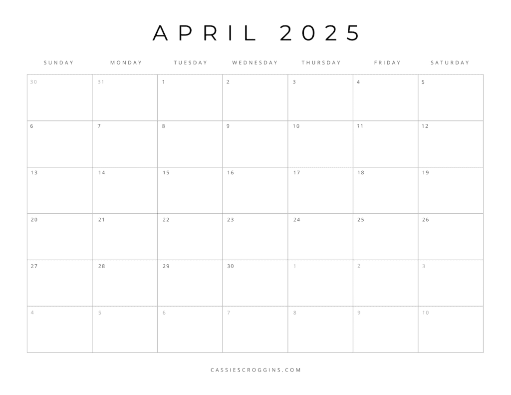 Free Blank Calendar 2025 Printable Monthly