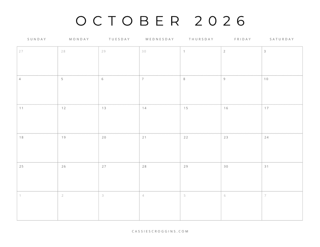 Blank Month Calendar Printable 2026