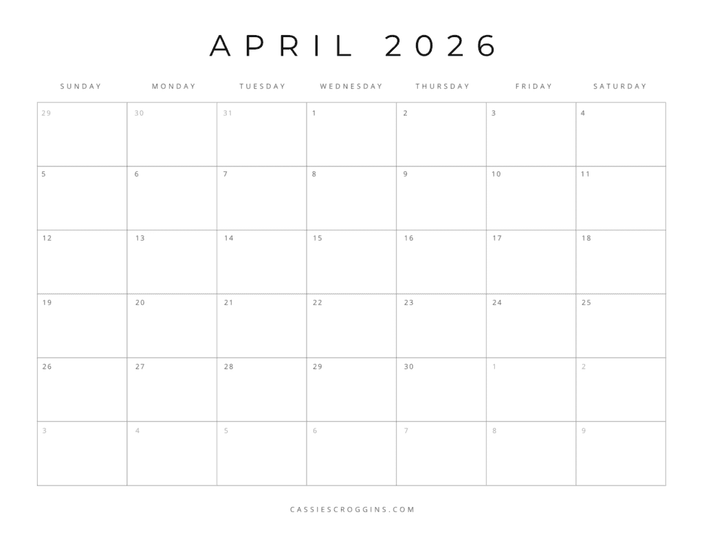 Blank Calendar Pages April 2026