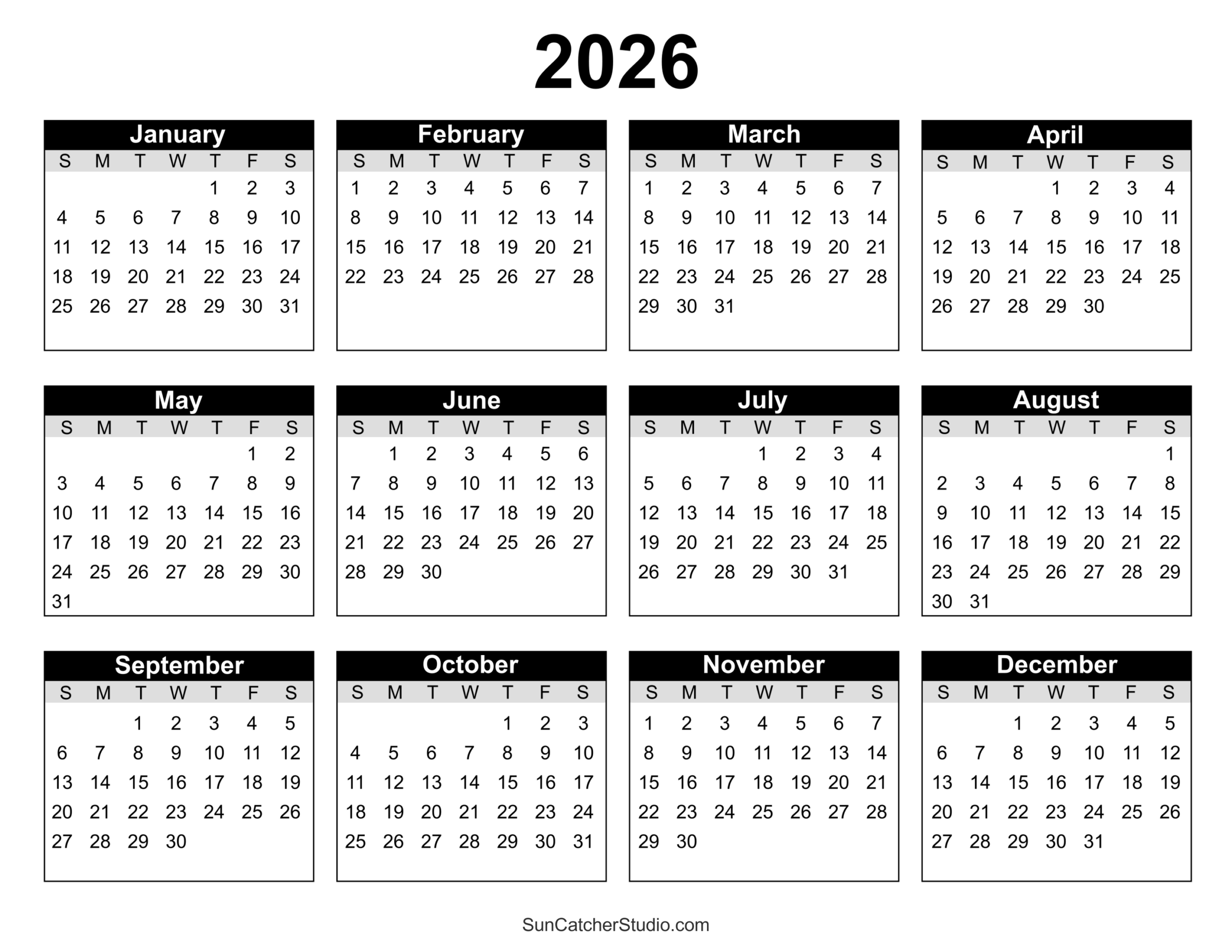Free Printable Calendar 2026 Blank