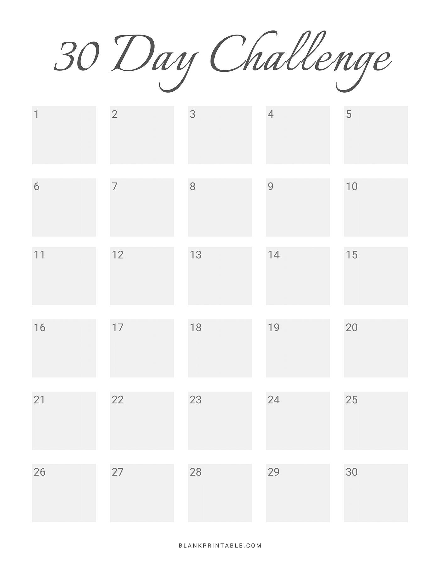 Blank 30 Day Printable Calendar