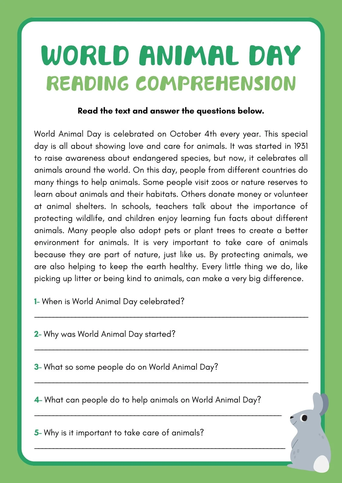 Reading Worksheets For 3rd Graders Printable