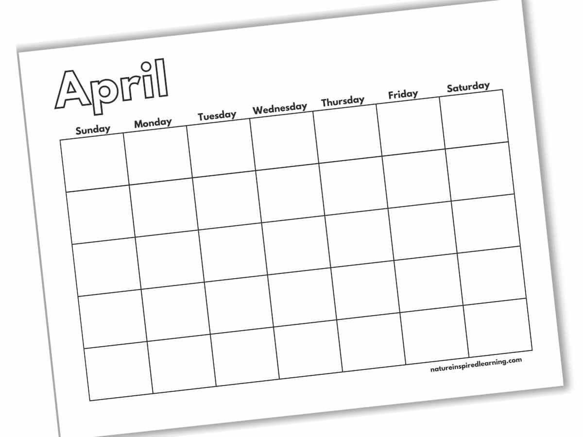 Printable Blank Kid April Calendar