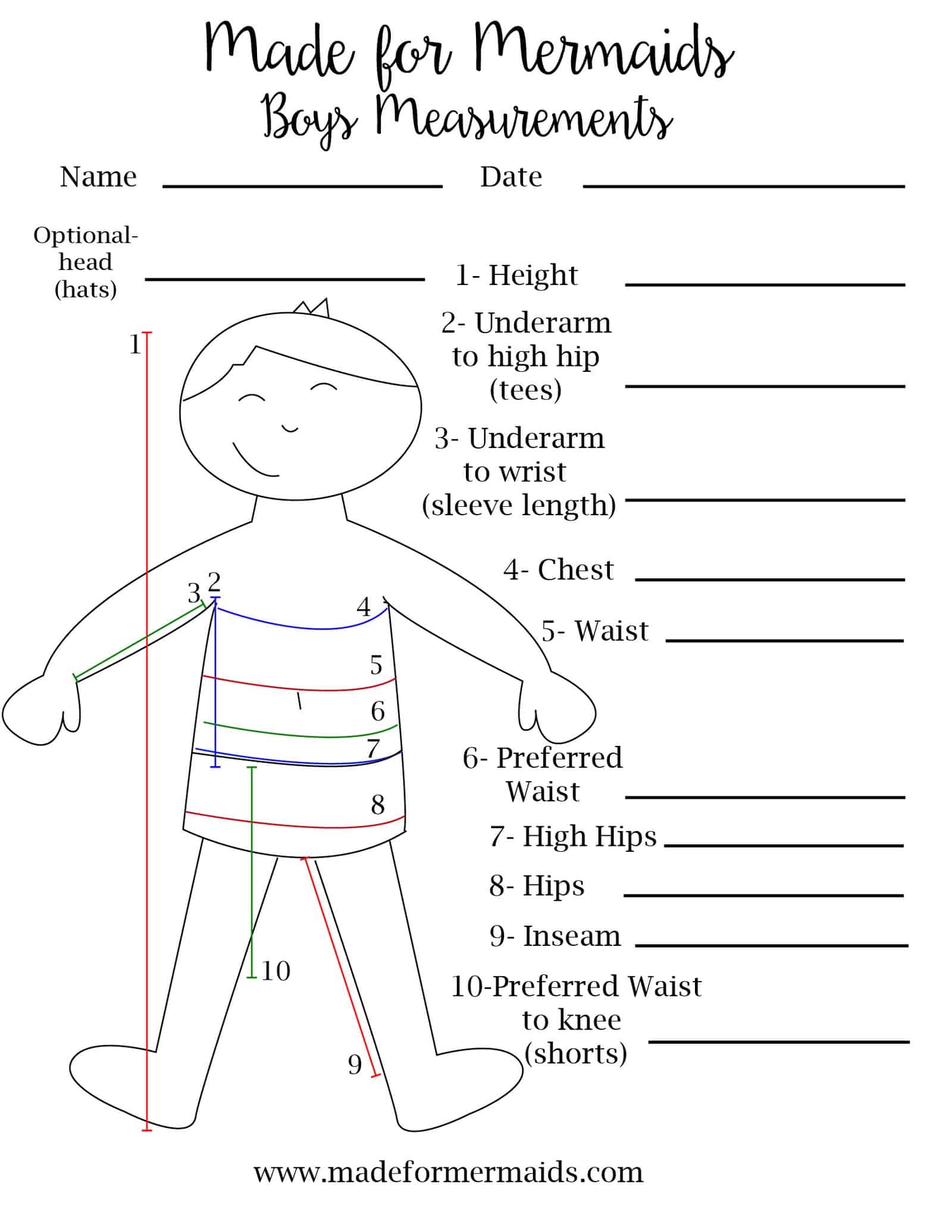 FREE Printable Blank Measurement Chart For Adults amp Youth