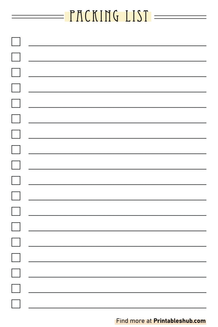 Printable Packing List Template