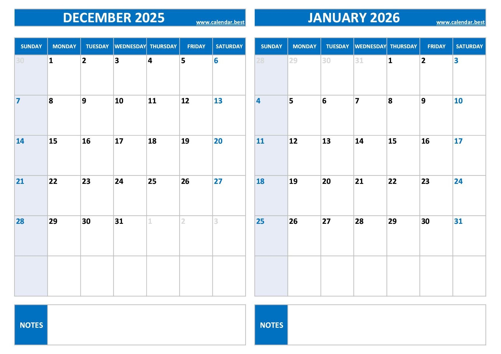 Blue Calendar Blank Printable