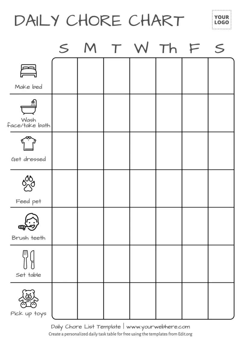 Template Pdf Free Printable Chore Charts