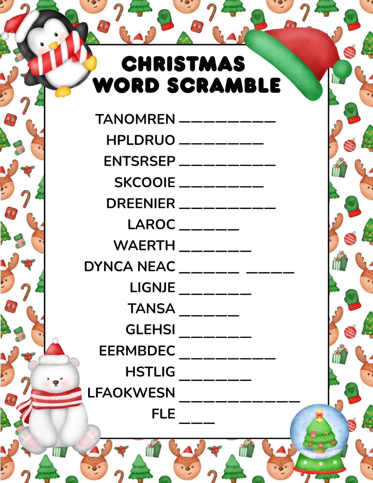 FREE Printable Christmas Word Scrambles For Kids 3 Levels 