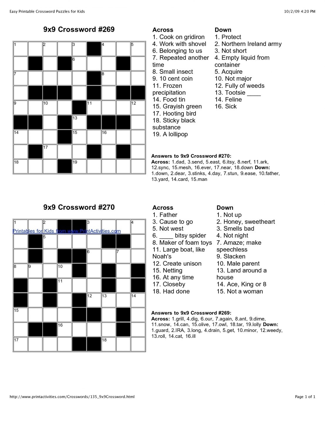Free Daily Printable Crossword Puzzles 1
