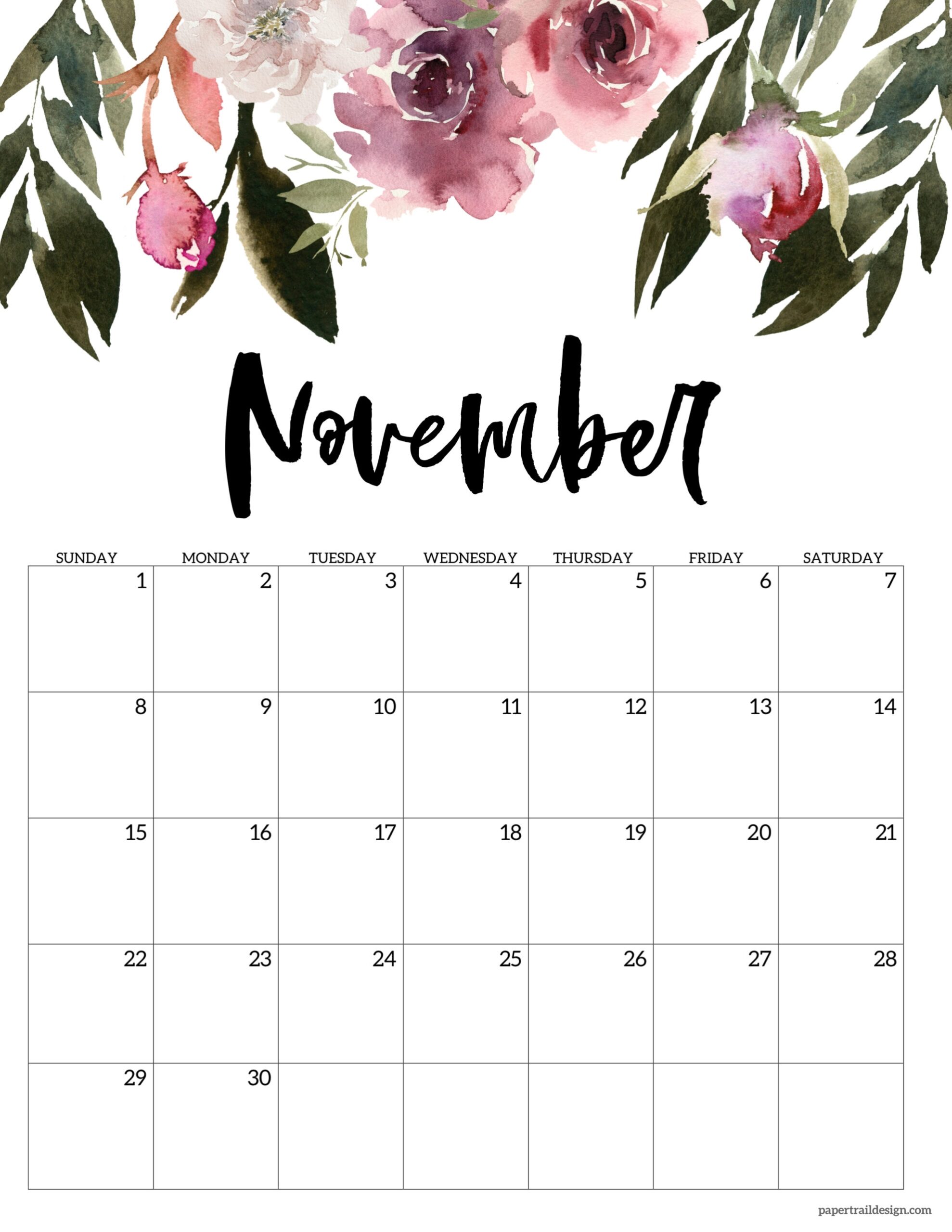 November 2026 Printable Calendar Girly