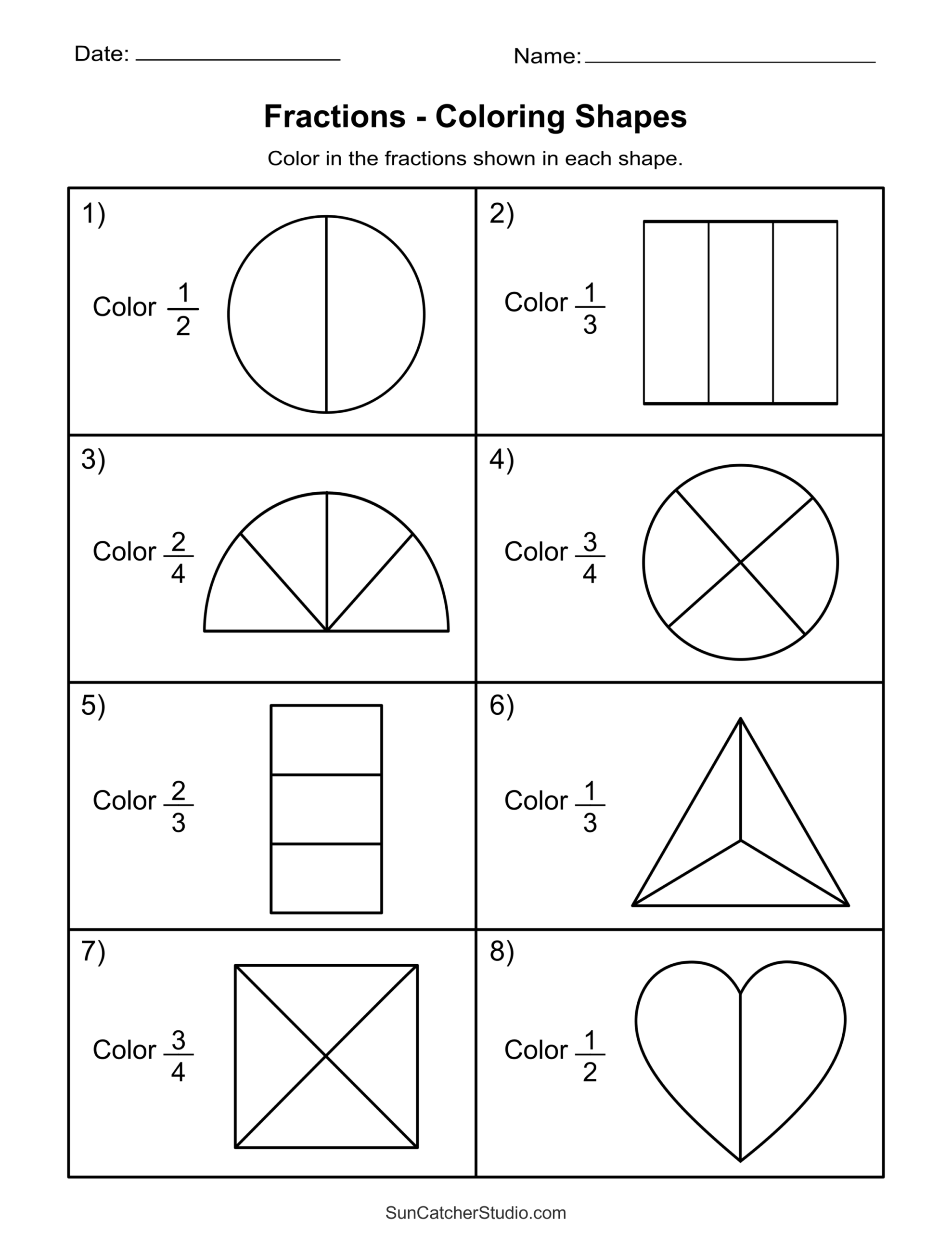 2nd Grade Math Worksheets Printable Fractions