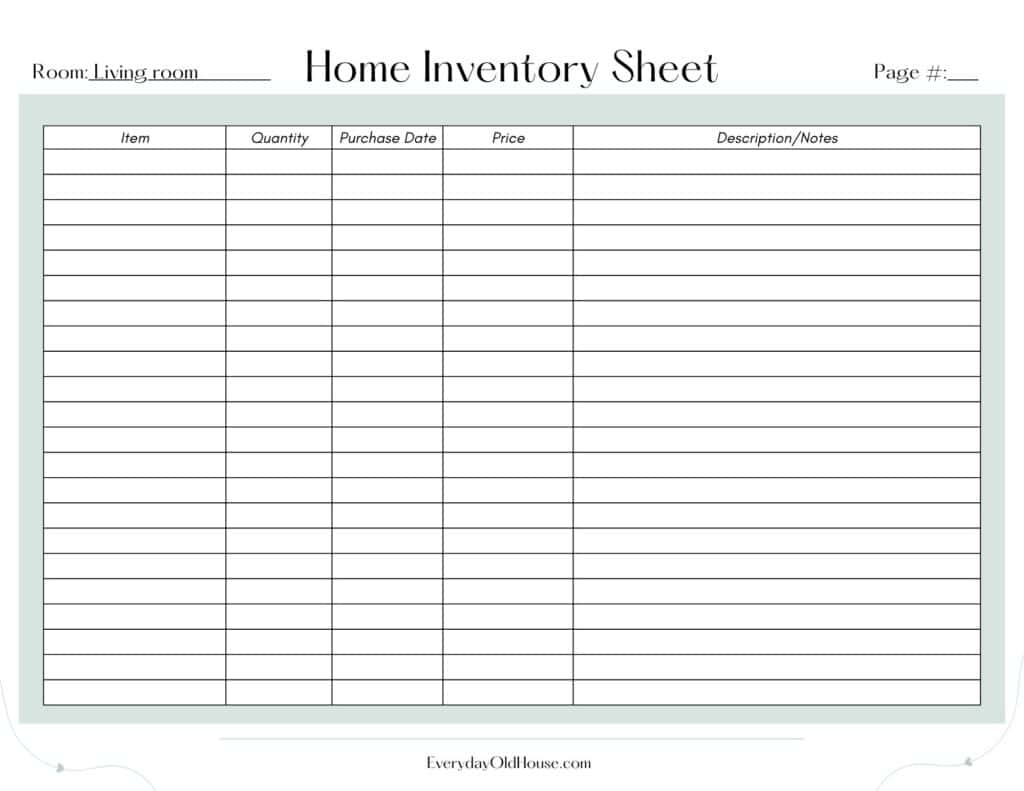 Free Printable Household Inventory List 25 Page Pdf Everyday 